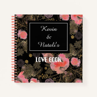 Zwarte en roze Floral... Ik hou van je liefdesboek Notitieboek