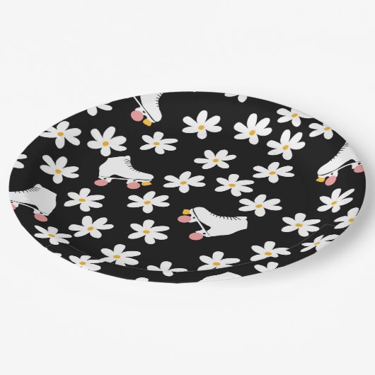 Zwarte en roze Floral Rolling Birthday Papieren Bordje (Gekanteld)