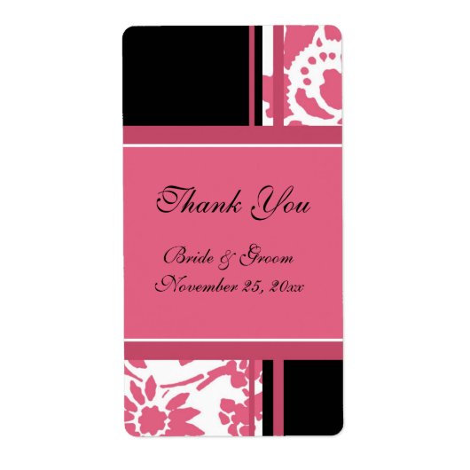 Zwarte en roze Floral Wedding Labels (Voorkant)