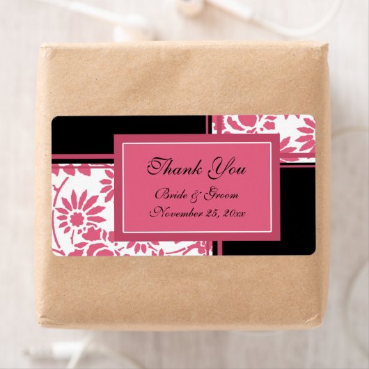 Zwarte en roze Floral Wedding Labels (Insitu)
