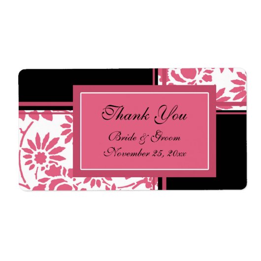 Zwarte en roze Floral Wedding Labels (Voorkant)