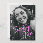 Zwarte en roze foto 21ste verjaardagsfeest kaart (Voorkant)