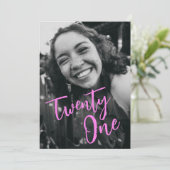 Zwarte en roze foto 21ste verjaardagsfeest kaart (Staand voorkant)