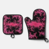 Zwarte en roze fractal ovenwant & pannenlap set (Voorkant)