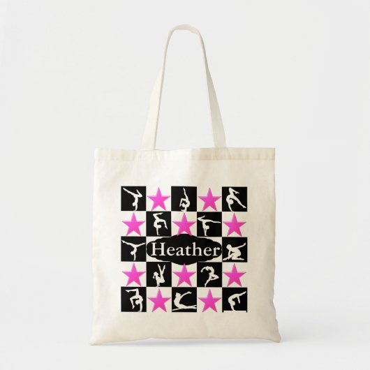 ZWARTE EN ROZE GEPERSONALISEERDE GYMNASTIEK CANVAS TOTE BAG (Voorkant)