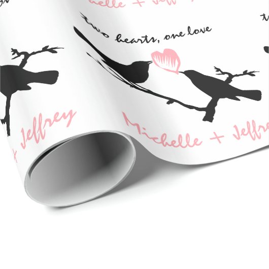 Zwarte en roze gepersonaliseerde Tortelduifjes met Cadeaupapier (Rol Hoek)