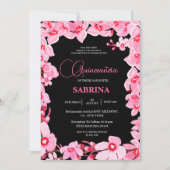 Zwarte en roze Girly Cherry Blossom Quinceanera Kaart (Voorkant)
