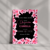 Zwarte en roze Girly Cherry Blossom Quinceanera Save The Date