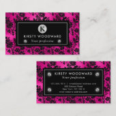 Zwarte en Roze Glitter Bloemen Glampatroon Visitekaartje (Voorkant / Achterkant)