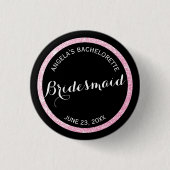 Zwarte en Roze Glitter Bruidsmeisje Bachelorette Ronde Button 3,2 Cm (Voorkant)