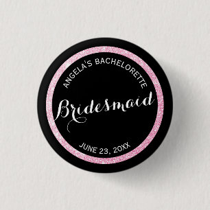 Zwarte en Roze Glitter Bruidsmeisje Bachelorette Ronde Button 3,2 Cm