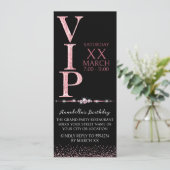 Zwarte en Roze Glitter VIP Ticket Kaart (Staand voorkant)