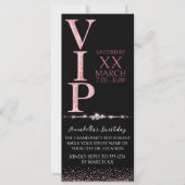 Zwarte en Roze Glitter VIP Ticket Kaart (Voorkant)