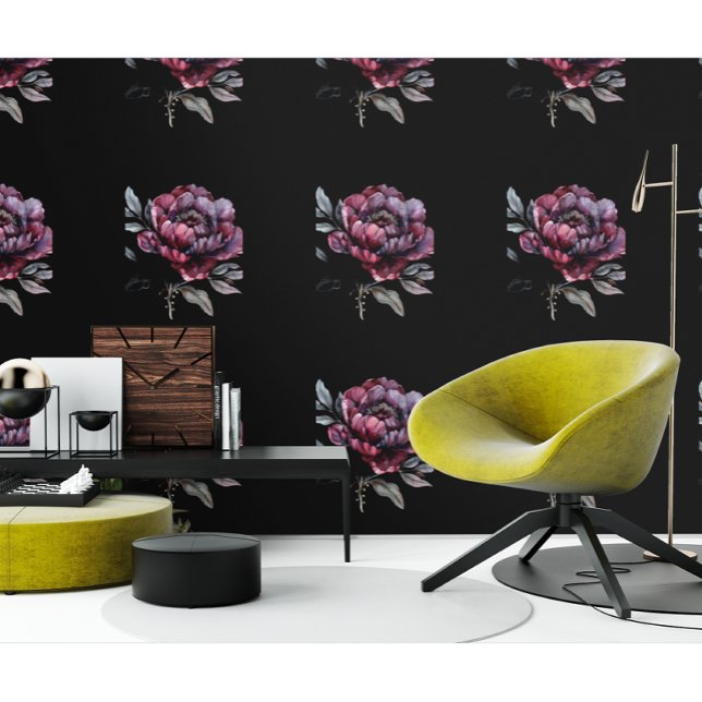Zwarte en roze gotische bloemen behang (Creator heeft geüpload)
