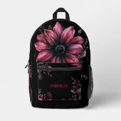 Zwarte en Roze Gotische Bloemen Moderne Monogram Bedrukte Rugzak (Voorkant)