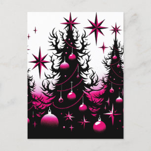 Zwarte en roze gotische kerstbomen briefkaart