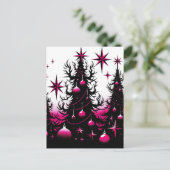 Zwarte en roze gotische kerstbomen briefkaart (Staand voorkant)
