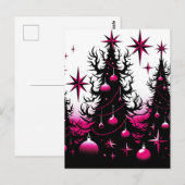 Zwarte en roze gotische kerstbomen briefkaart (Voorkant / Achterkant)