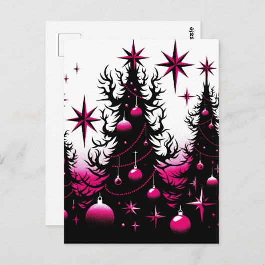 Zwarte en roze gotische kerstbomen briefkaart (Voorkant / Achterkant)