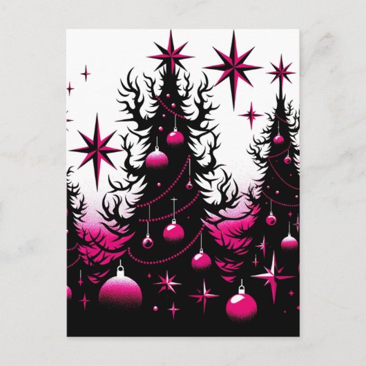 Zwarte en roze gotische kerstbomen briefkaart (Voorkant)