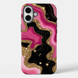 Zwarte en roze gouden agaat iPhone 16 plus hoesje