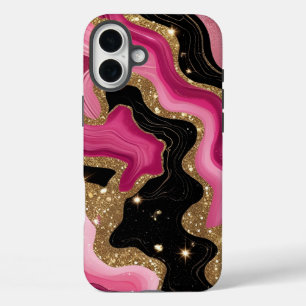Zwarte en roze gouden agaat iPhone 16 plus hoesje