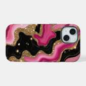 Zwarte en roze gouden agaat iPhone 15 case (Achterkant horizontaal)