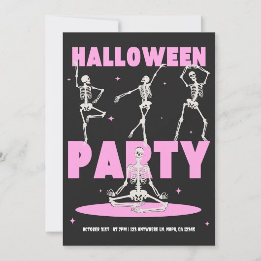 Zwarte en Roze Halloweenfeest Uitnodiging (Voorkant)