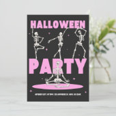 Zwarte en Roze Halloweenfeest Uitnodiging (Staand voorkant)