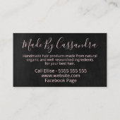 Zwarte en roze handgemaakte natuurlijke haarproduc visitekaartje (Achterkant)