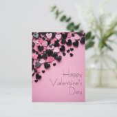 Zwarte en roze harten op roze grond Valentijns's Briefkaart (Staand voorkant)