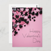Zwarte en roze harten op roze grond Valentijns's Briefkaart (Voorkant / Achterkant)