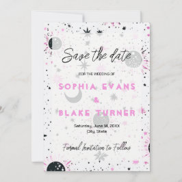 Zwarte en Roze Hemelse Trouw Save the Date Kaart