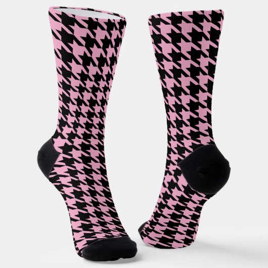 Zwarte en roze Houndstooth patroonpatroon Sokken (Gebogen)