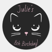 Zwarte en Roze Kat Face Birthday Ronde Sticker (Voorkant)