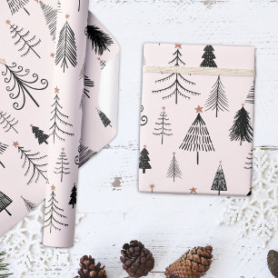 Zwarte en roze kerstboom cadeaupapier