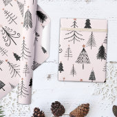 Zwarte en roze kerstboom cadeaupapier
