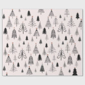 Zwarte en roze kerstboom cadeaupapier (Vlak)