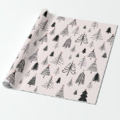 Zwarte en roze kerstboom cadeaupapier (Uitgerold)
