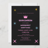 Zwarte en roze kleurrijke typografie Quinceañera Kaart (Voorkant)