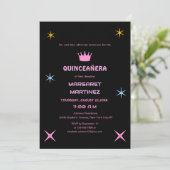 Zwarte en roze kleurrijke typografie Quinceañera Kaart (Staand voorkant)