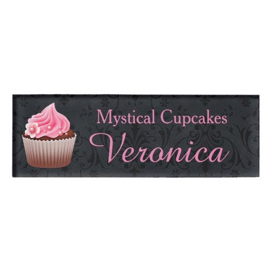 Zwarte en Roze koekjesbakkerijnaam Markering Naambadge (Voorkant)