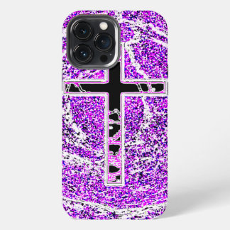ZWARTE EN ROZE KRUIS MET PAARSE ACHTERGROND iPhone 13 PRO MAX HOESJE