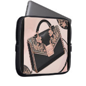 Zwarte en roze kunst laptop sleeve (Voorkant Rechts)