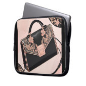 Zwarte en roze kunst laptop sleeve (Voorkant Links)