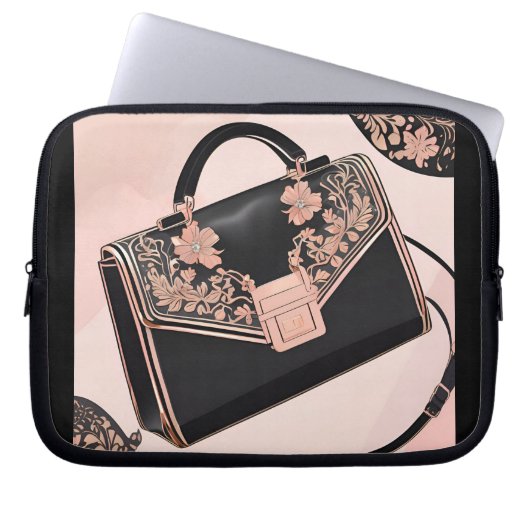 Zwarte en roze kunst laptop sleeve (Voorkant)