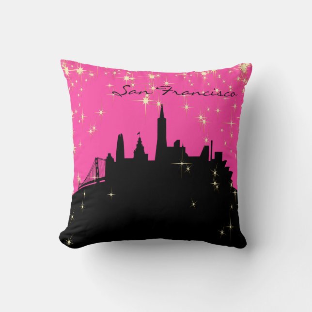 Zwarte en Roze Landmark Pillow van San Francisco Kussen (Voorkant)