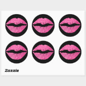 Zwarte en roze lipstick ronde sticker (Vel)