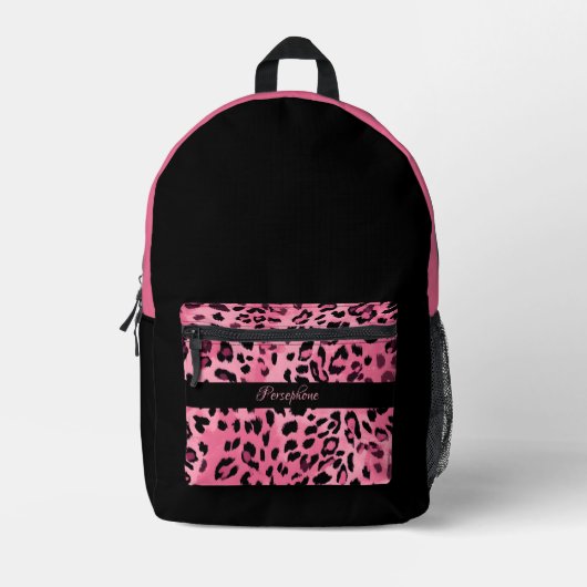 Zwarte en roze luipaard patroon vlinder bedrukte rugzak (Voorkant)