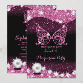 zwarte en roze maskerade zoete 16 met parels kaart (Voorkant / Achterkant)